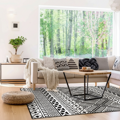 Relic Premium Stain Proof Rain Proof Lightweight Reversible Plastic Crease Free Outdoor Rug (8X10, Black/White)