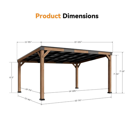 Alora Luxury Modern Cedar Gazebo With Sloped Galvanized Steel Hardtop Roof