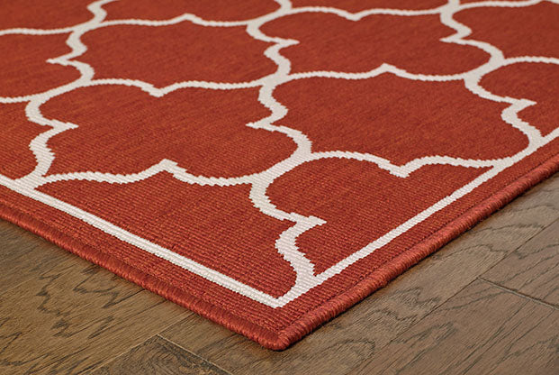 Meridian Power-Loomed Indoor/Outdoor Rug – Burnt Red & Off-White