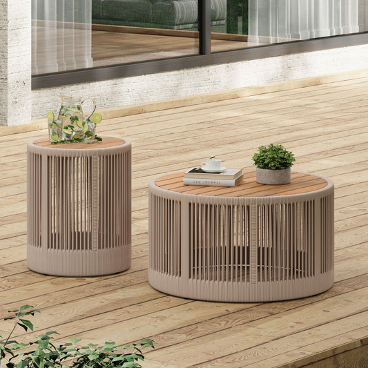 Alora Modern Rustic Coffee Table & Side Table Set With Woven Rope Design