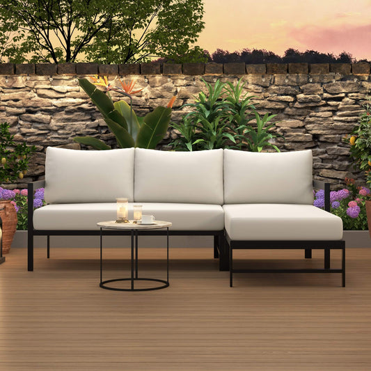 Alora Outdoor 3-Person L-Shaped Patio Sofa With Iron Frame & Thick Cushions