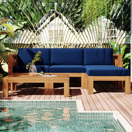 Alora 5-Piece Outdoor Patio Hardwood Sectional Sofa Set With Cushions