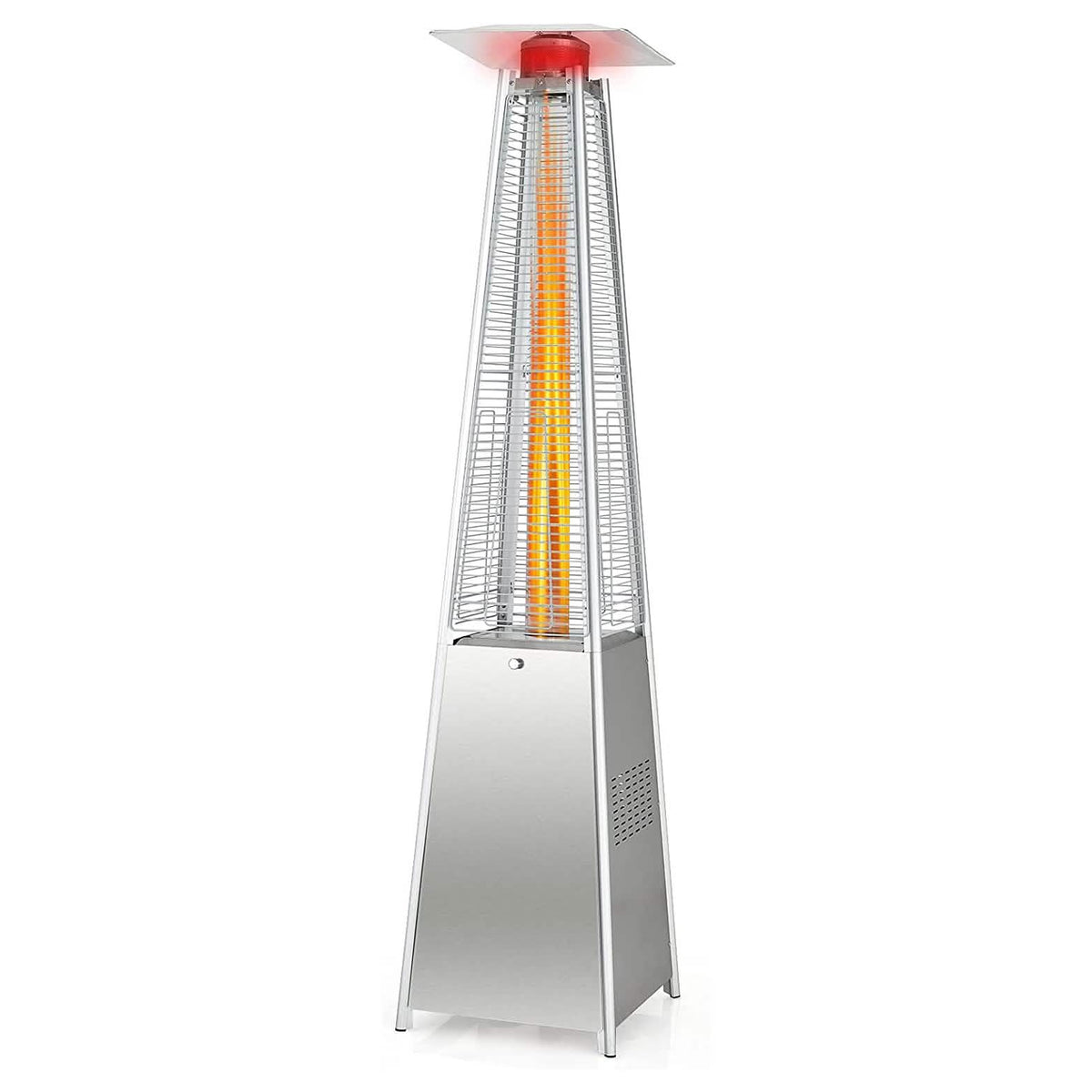 Silver 42,000 BTU Propane Patio Heater with Glass Flame Tube & Wheels