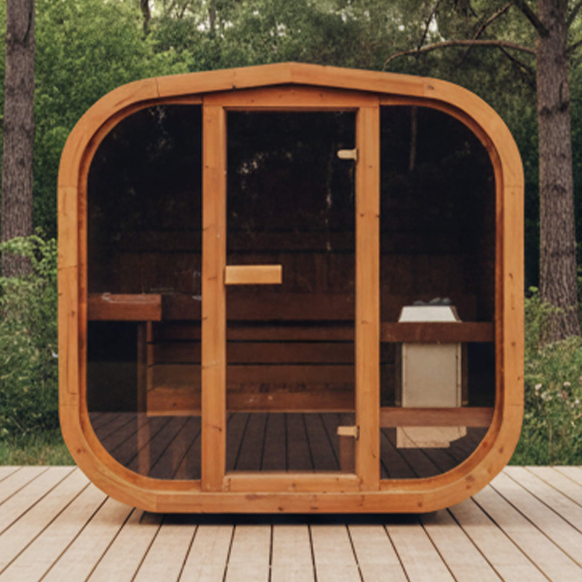 Premium 3-Person Outdoor Scandinavian ThermoWood Cube Sauna Kit With LED Lighting & Choice of Harvia Heater (SAK47582)