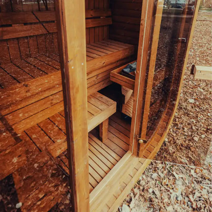 Premium 3-Person Outdoor Scandinavian ThermoWood Cube Sauna Kit With LED Lighting & Choice of Harvia Heater (SAK47582)