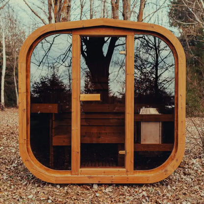 Premium 3-Person Outdoor Scandinavian ThermoWood Cube Sauna Kit With LED Lighting & Choice of Harvia Heater (SAK47582)