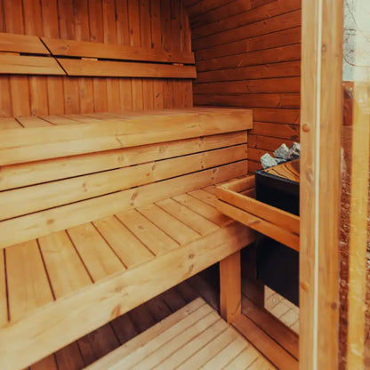 Premium 4-Person Outdoor Scandinavian ThermoWood Cube Sauna Kit With LED Lighting & Choice of Harvia Heater (SAK25470)