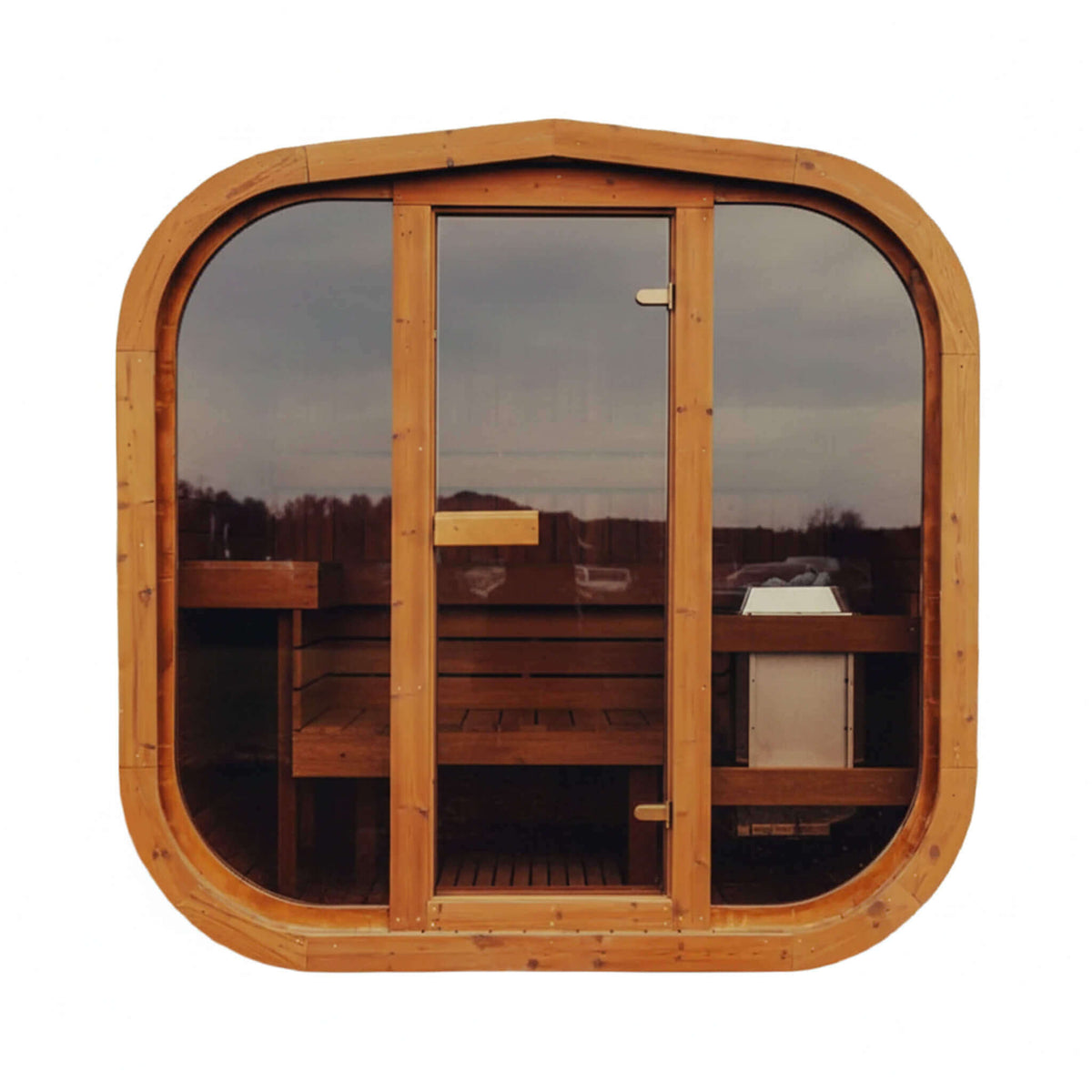Premium 4-Person Outdoor Scandinavian ThermoWood Cube Sauna Kit With LED Lighting & Choice of Harvia Heater (SAK25470)