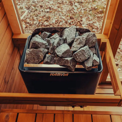 Premium 4-Person Outdoor Scandinavian ThermoWood Cube Sauna Kit With LED Lighting & Choice of Harvia Heater (SAK25470)