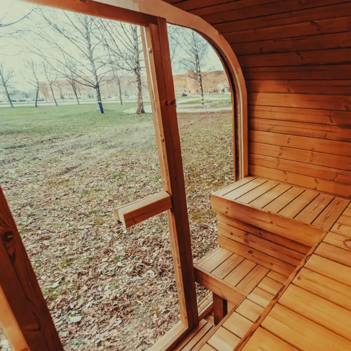 Premium 4-Person Outdoor Scandinavian ThermoWood Cube Sauna Kit With LED Lighting & Choice of Harvia Heater (SAK25470)