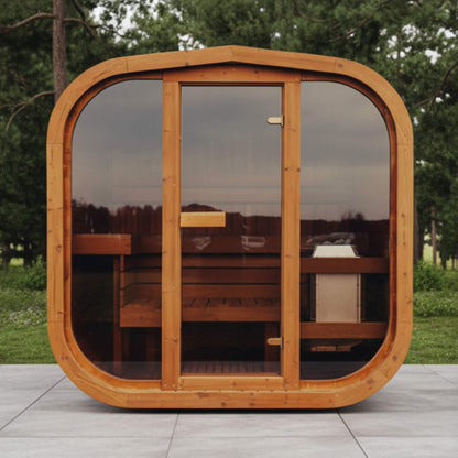 Premium 6-Person Outdoor Scandinavian ThermoWood Cube Sauna Kit With LED Lighting & Choice of Harvia Heater (SAK89146)