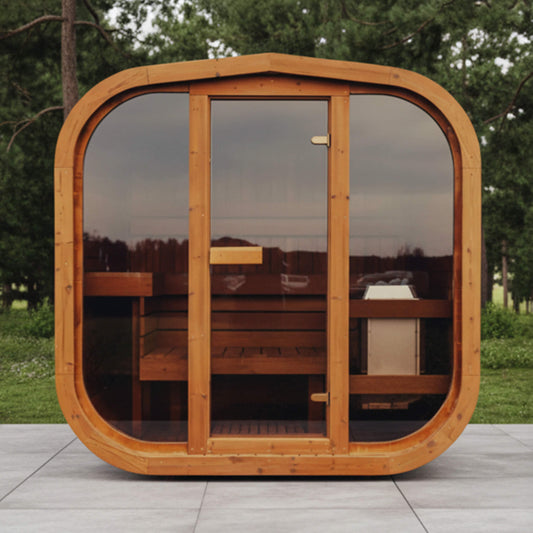 Premium 6-Person Outdoor Scandinavian ThermoWood Cube Sauna Kit With LED Lighting & Choice of Harvia Heater (SAK89146)