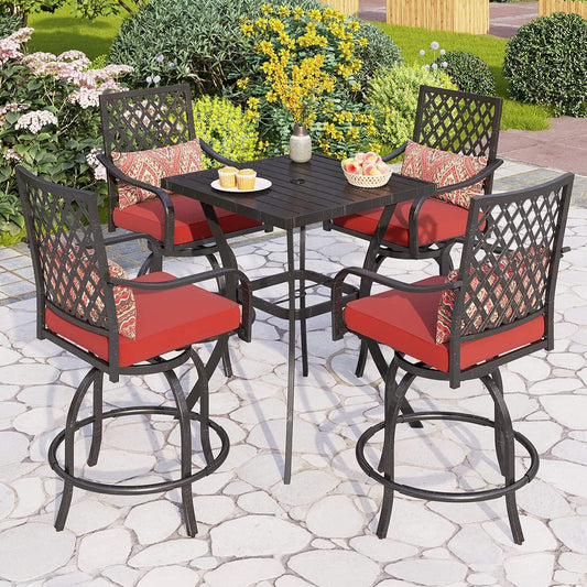 Alora Premium 6-Piece Outdoor Bar Patio Furniture Set With Umbrella, Swivel Chairs & Cushions