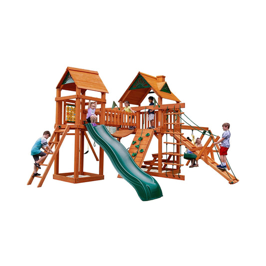 Cedar Swing Set with Tower, Wave Slide & Clatter Bridge
