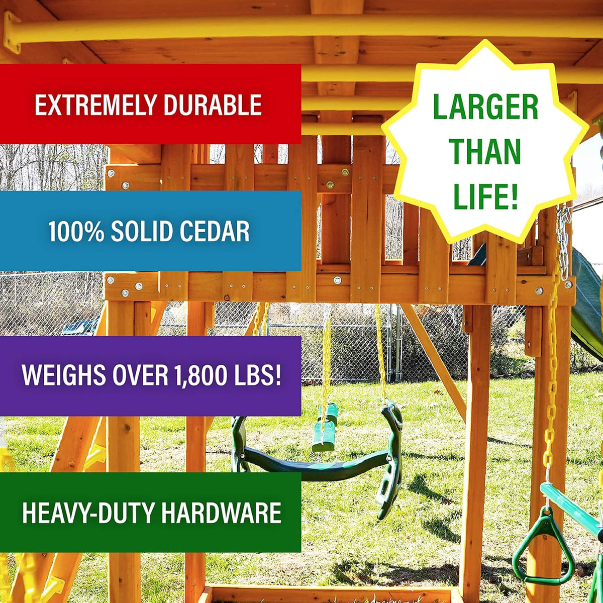 Cedar Treehouse Swing Set with Clubhouse, Wave & Spiral Slides
