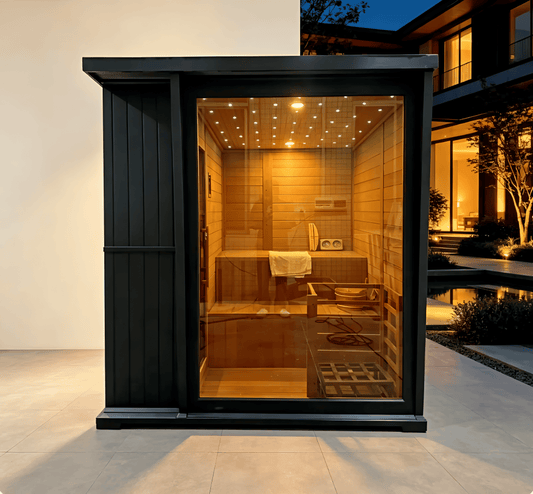 4-Person Hemlock Wood Indoor & Outdoor Steam Sauna With 9KW Furnace & Full Accessories – Black
