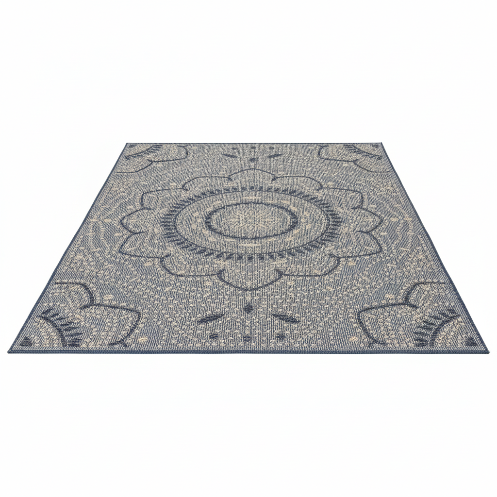Blue Medallion Indoor/Outdoor Area Rug — Fade Resistant for Living Room, Dining Room and Office, 7'10" X 10'