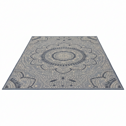 Blue Medallion Indoor/Outdoor Area Rug — Fade Resistant for Living Room, Dining Room and Office, 7'10" X 10'