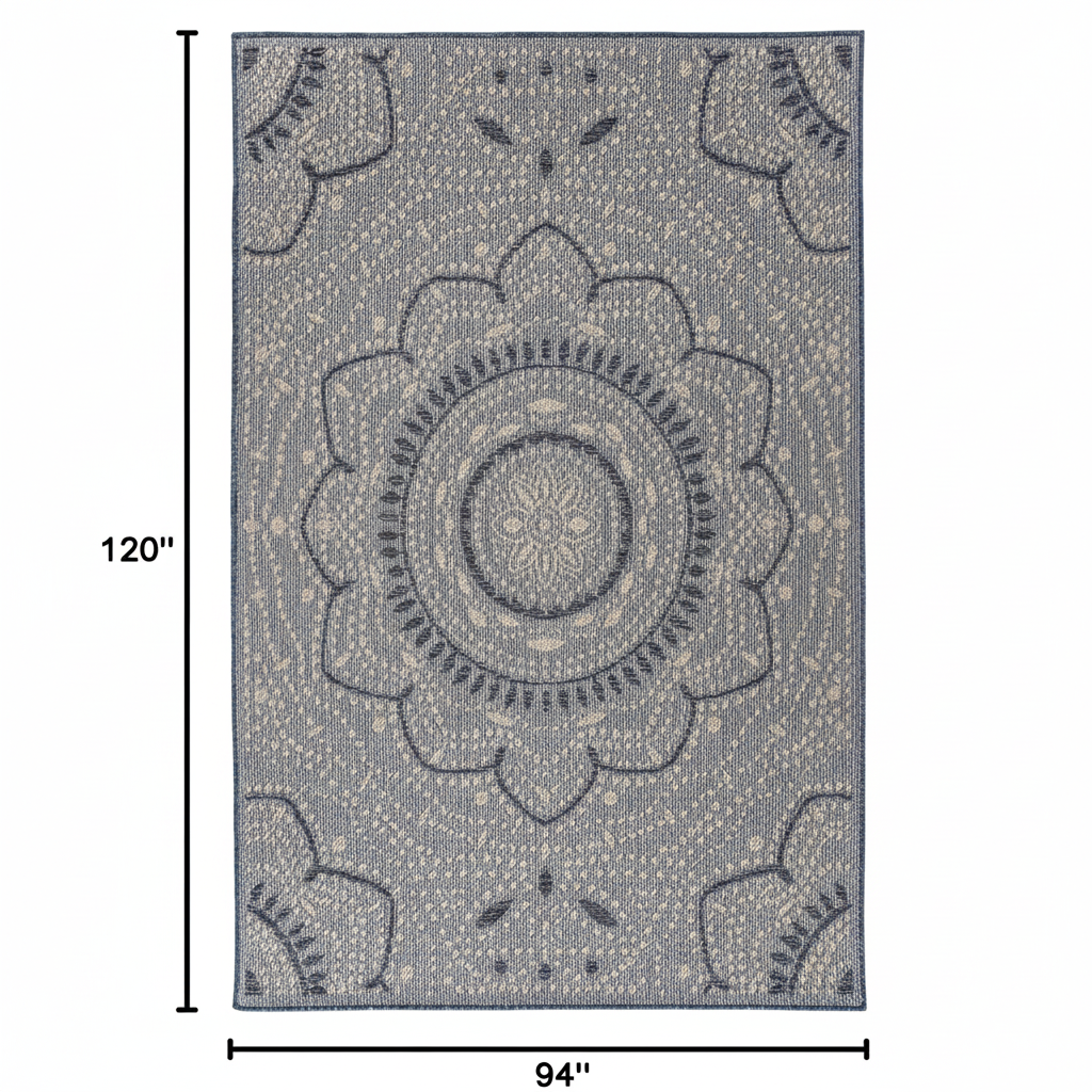 Blue Medallion Indoor/Outdoor Area Rug — Fade Resistant for Living Room, Dining Room and Office, 7'10" X 10'