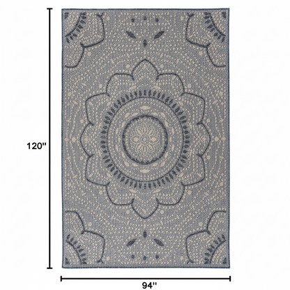Blue Medallion Indoor/Outdoor Area Rug — Fade Resistant for Living Room, Dining Room and Office, 7'10" X 10'