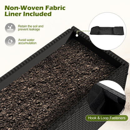 Black PE Rattan Raised Planter Set of 2 with Lockable Wheels