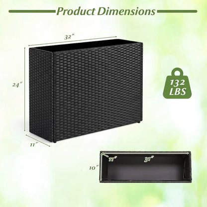 Set of 2 Black PE Rattan Raised Planters with Liners – 32-Inch