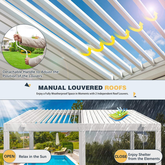 Alora Louvered Aluminum Pergola With Adjustable Roof & Pull-Down Screens